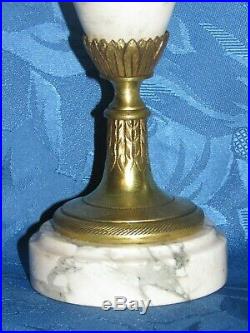 02g3 Ancienne Paire Cassolettes Marbre Blanc Veine Bronze Dore Style Louis XVI