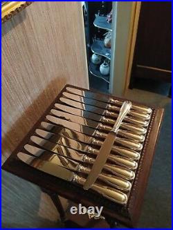 12 Couteaux de Table Style Louis XVI Rang de Perles Métal Argenté