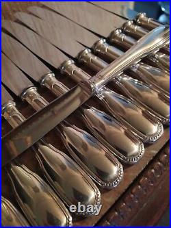 12 Couteaux de Table Style Louis XVI Rang de Perles Métal Argenté