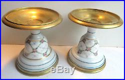 2 supports de lampe à pétrole, laiton et porcelaine de Paris style Louis XVI