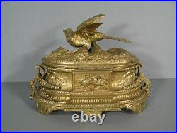Ancien Coffret A Bijoux En Bronze Style Louis XVI Décor Oiseau Signé Moigniez