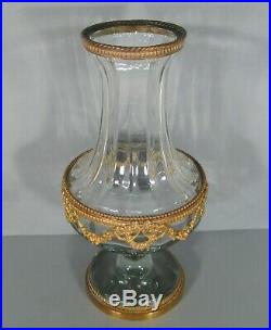 Ancien Grand Vase Cristal Et Bronze Style Louis XVI Décor Guirlandes Et Nuds
