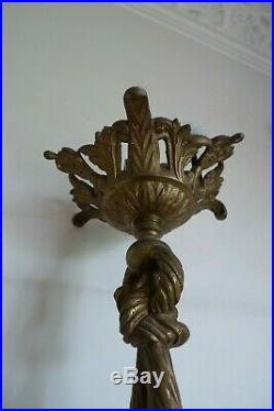 Ancien Lustre A 3 Bras Lumiere Bronze Style Louis XVI Empire Debut XX Siecle