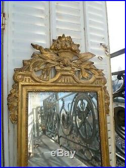 Ancien Miroir Style Louis XVI Bois Dore Sculpte Debut XX Siecle