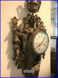 Ancien cartel d'applique en bronze 19 eme Style Louis XVI Pendule Horloge XIX e