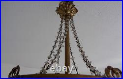 Ancien lustre plafonnier à pampilles style Louis XVI corbeille à 3 lumières