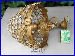 Ancien superbe lustre montgolfière style louis XVI 19 ème en bronze + pampilles
