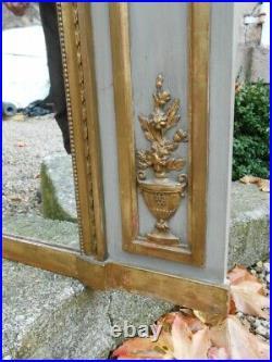 Ancien trumeau glace cheminée style Louis XV XVI transition bois huile panneau