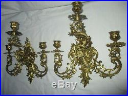 Ancienne Applique En Bronze Dore Style Louis XV 3 Bras De Lumiere Rocaille