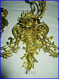 Ancienne Applique En Bronze Dore Style Louis XV 3 Bras De Lumiere Rocaille