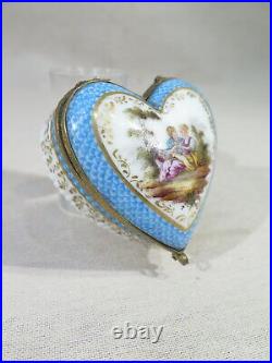 Ancienne Jolie Petite Boite Porcelaine Coeur Decor Scene Galante Style Louis XVI