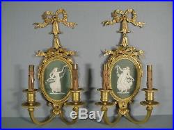 Ancienne Paire Appliques Style Louis XVI Bronze Doré Porcelaine Wedgwood Danse
