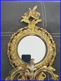 Ancienne Paire D'appliques À Fond De Miroir Bronze Doré Style Rocaille
