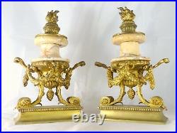 Ancienne Paire de Cassolettes XIXè Style LOUIS XVI Marbre et Bronze Doré 32cm