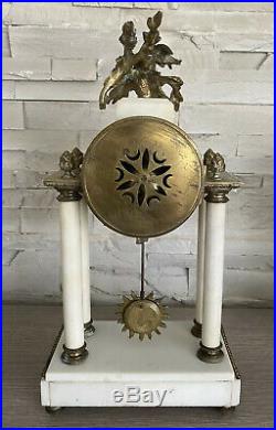 Ancienne Pendule À Fil Portique Style Louis XVI Marbre Bronze Antique Clock 19th