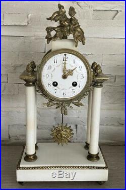 Ancienne Pendule À Fil Portique Style Louis XVI Marbre Bronze Antique Clock 19th