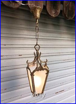 Ancienne lanterne 4 faces à verres gravés de style Louis XVI en ETAT DE MARCHE
