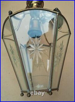 Ancienne lanterne à verres gravés 6 faces de style Louis XVI en ETAT DE MARCHE