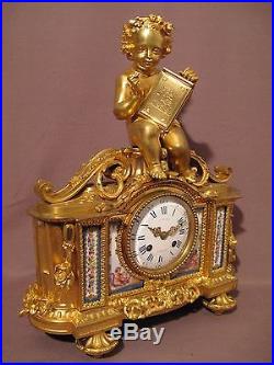 Ancienne pendule en bronze doré et porcelaine style louis XVI époque XIX siècle