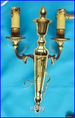 Antique Applique de Style Louis XVI Bronze Doré Chandelier Double avec bougie