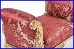 Banc en Bois Feuille Or Style Louis XVI Tissu Damassé Rouge