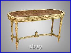 Banquette De Piano Ovale Cannée En Bois Peint De Style Louis XVI