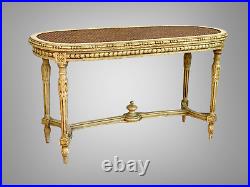 Banquette De Piano Ovale Cannée En Bois Peint De Style Louis XVI