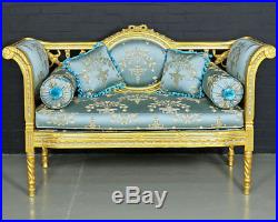 Banquette Style Louis XVI Canape Meridienne Baroque En Bois Hetre Dore Bleu