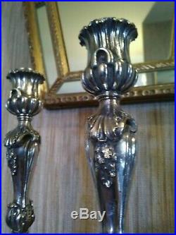 Bougeoirs en Bronze Argenté de Style Louis XVI