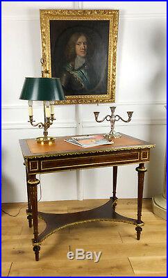 Bureau D'époque Napoléon III I En Marqueterie Dessus Cuir De Style Louis XVI