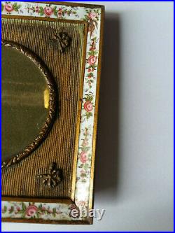 CADRE double XIXème style LOUIS XVI laiton cloisonné EMAIL décor FLEUR