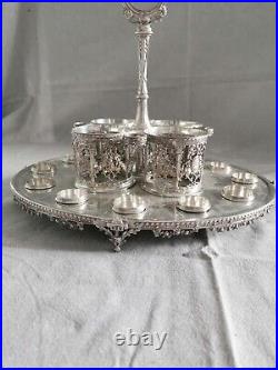 Cabaret à liqueurs de style Louis XVI en argent et verre taillé barons Hottinger