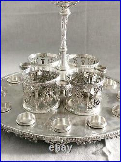 Cabaret à liqueurs de style Louis XVI en argent et verre taillé barons Hottinger