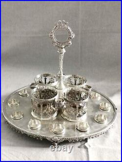 Cabaret à liqueurs de style Louis XVI en argent et verre taillé barons Hottinger