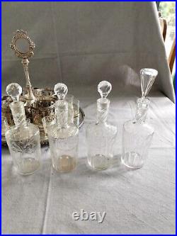 Cabaret à liqueurs de style Louis XVI en argent et verre taillé barons Hottinger