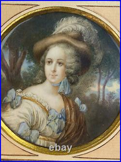 Cadre En Bronze Avec Une Miniature Portrait D Une Elegante De Style Louis XVI