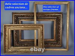 Cadre ancien perlé 81x63 feuillure 74x56 cm bois stuc doré style Louis XVI B599