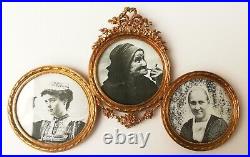 Cadre porte photo triple médaillon en verre et bronze de style Louis XVI