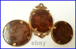 Cadre porte photo triple médaillon en verre et bronze de style Louis XVI