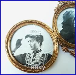Cadre porte photo triple médaillon en verre et bronze de style Louis XVI