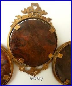 Cadre porte photo triple médaillon en verre et bronze de style Louis XVI