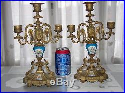 Candélabre ancien bougeoire en bronze et porcelaine Style louis XVI Garniture