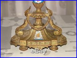 Candélabre ancien bougeoire en bronze et porcelaine Style louis XVI Garniture