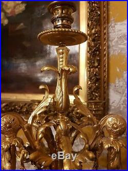 Candélabre de style Louis XVI, bronze doré au Putto Atlante, d'après Prieur, 19e