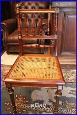 Chaise de bureau fin 19e en acajou massif ornements bronze style Louis XVI