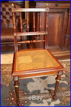 Chaise de bureau fin 19e en acajou massif ornements bronze style Louis XVI
