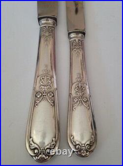 Coffret Ménagére de 24 Couteaux Métal Argenté Style Louis XVI, Lame Platil Inox