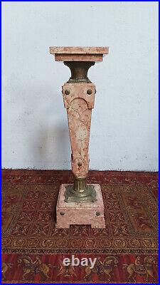 Colonne haute en marbre rose et bronze style Louis XVI