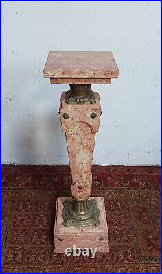 Colonne haute en marbre rose et bronze style Louis XVI