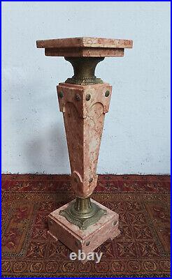 Colonne haute en marbre rose et bronze style Louis XVI